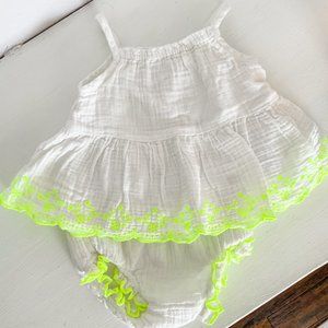 Baby Gap white and neon green Dress and Bloomers size 12-18 Monts
